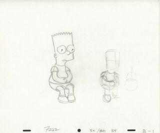 The Simpsons Pencil Animation Art - Bart Upset Stomach B - 1