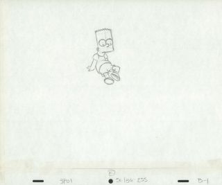 The Simpsons Pencil Animation Art - Bart Sitting Full Figure 255 B - 1
