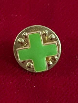 Vtg First Aid Green Cross Enamel Lapel Pin Also Safety Medical Marijuana Symbol