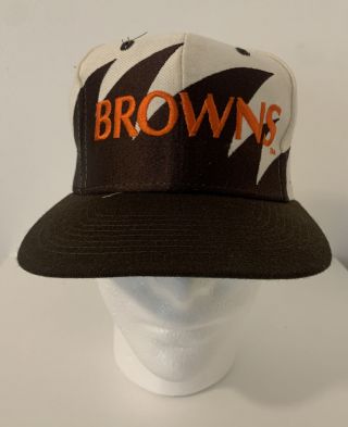 Vintage Cleveland Browns Sharktooth Snapback Hat / Cap Logo Athletic - Nfl 90 