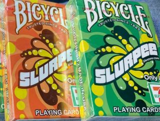 2 Decks Orange & Green Bicycle Slurpee 7 - Eleven Playing Cards