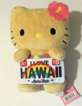 Hello Kitty Hawaii Girl Plush Doll Aloha State License Plate Toy Blue Sanrio