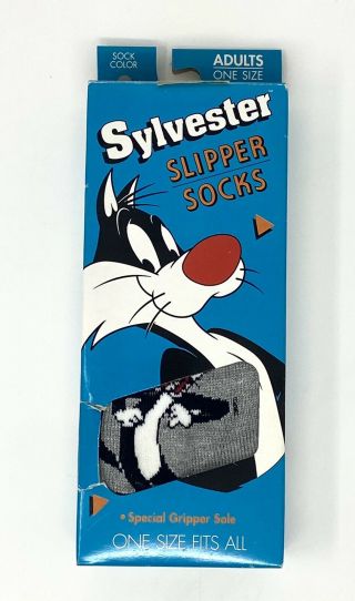 Vintage 90s Looney Tunes Sylvester The Cat Slipper Socks One Size Fits All