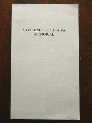 Lawrence Of Arabia Memorial Leaflet For St Paul 