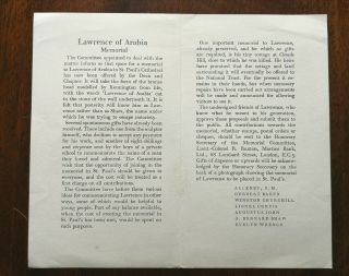 Lawrence of Arabia Memorial Leaflet for St Paul ' s Cathedral Memorial c1935 3