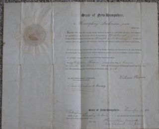 1812,  Gov.  William Plumer,  Hampshire,  Samuel Sparhawk,  Signed Appointment