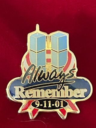 Always Remember 9 - 11 - 01 Epoxy Tie Lapel Pin Twin Towers Us Flag Ribbon 1.  12 "