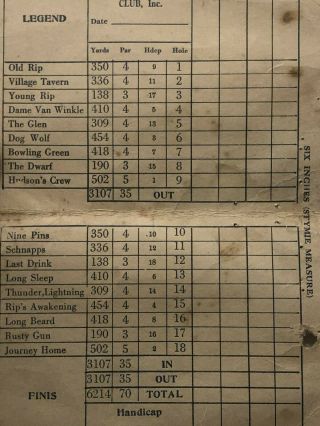 OLD Rip Van Winkle Golf & Country Club Catskills NY Palenville Scorecard 2