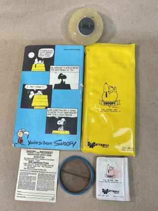 Vtg RARE 1965 Snoopy Memory Mate,  Button,  Memo Pocket,  Sticker & Woodstock Light 2