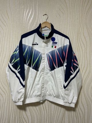 Italy 1994 Football Soccer Track Top Jacket Diadora White Sz M World Cup