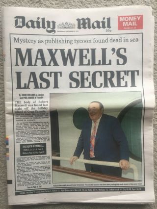 Daily Mail Newspaper 6th November 1991 Robert Maxwell