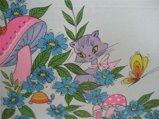 Vtg Seal Send Note Cards Garden Fantasy Purple Cat Butterfly Mushrooms Stickers