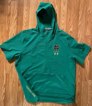Notre Dame Football Team Issued 1/4 Zip Hooded Jacket Green Size Xl