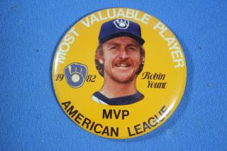 Vintage 1982 Lg Milwaukee Brewers Robin Yount Mvp Hof Pin Back Button 3 3/8 "