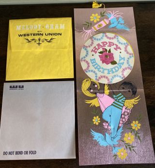Vintage Western Union Melody - Gram Greeting Card Record Happy Birthday 1966