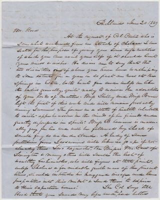 1849 Lexington Ky Letter - Great Content - Susan Shelby Carter Cholera Epidemic