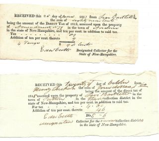 Hampshire Edward Cutts Two Signed Receipts Tax Payments From Levi Bartlett