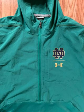 Notre Dame Football Team Issued 1/4 Zip Hooded Jacket Green Size 3xl 2