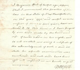 Hampshire U.  S.  Senator Simeon Olcott & Benjamin West Signed Legal Document