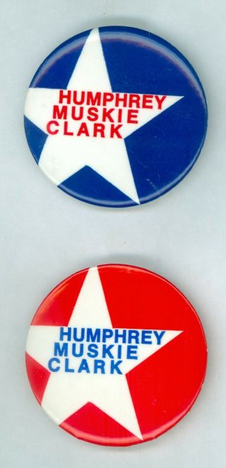 2 Hubert Humphrey Presidential Campaign Pinback Buttons - Humphrey Muskie Clark