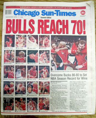1996 Newspaper Nba Chicago Bulls Win 70 Games Basketball Michael Jordan Pippen,