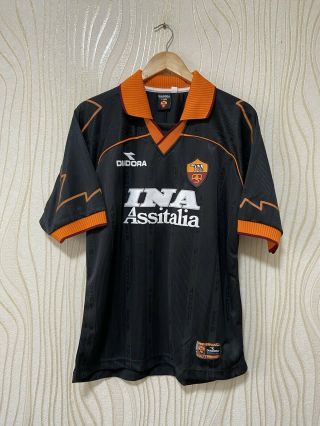 Roma 1999 2000 Third Football Shirt Soccer Jersey Diadora Sz L Mens Black