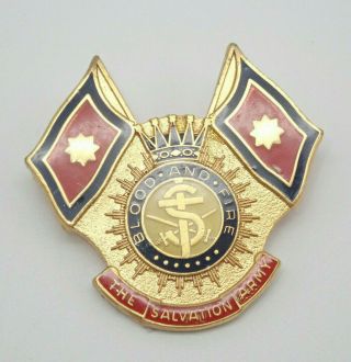 The Salvation Army Blood And Fire Gold Tone Vintage Lapel Pin