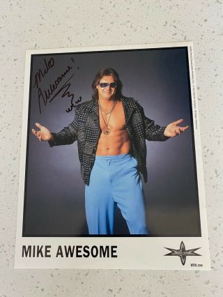 Mike Awesome Signed Wcw Wwf Wwe Ecw Wrestling Vintage Rare Promo Photo