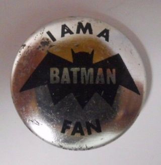 Vintage 1966 Creative House Batman Pinback Button Pin - I Am A Batman Fan - C4