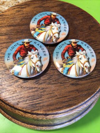 Vintage The Lone Ranger Collector Pinback Buttons - 3 Pins
