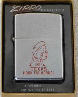Vtg 1977 Ut University Texas Longhorns Bevo Mascot Zippo Lighter W/ Box