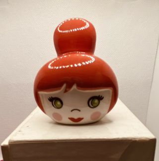 Vtg Asian - Style Orange Hair Ceramic Bobble Head Figurine Just Head Chinoiserie