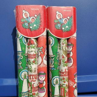 6 Rolls Of Vintage Christmas Wrapping Paper 80 Sq Ft (each 2 Yds 2 In X 2ft 2in)
