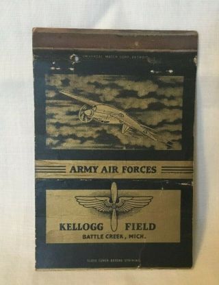 Matchbook Cover Wwii Military Army Air Force Kellogg Field Battle Creek Michigan