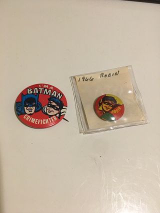 Vintage Batman & Robin Member Society Button Pins 1960s Official Fan Club