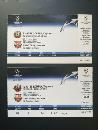 2 Tickets (with Stubs) Of Lionel Messi Debut In Champions League 2004 Rookie