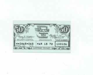 Vintage 1st Pennsylvania Lottery Drawing Ticket March 15 1972