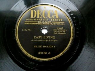 Billie Holiday - Easy Living / Deep Song - Vg,  Orig 78 Rpm Record