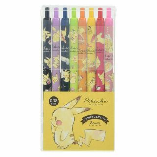 Kamio Japan Pokemon Pikachu Gel Ink Ballpoint Pen 0.  38mm 8 Color Set