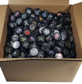 Over (800, ) Assorted Nhl Team Logo Mini Hockey Pucks With 35,  Different Teams