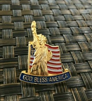 Vintage God Bless America Statue Of Liberty Gold Usa Collectible Pin Rare