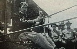 1910 Vintage Illustration Aviator Glenn Curtiss Albany To York Flight