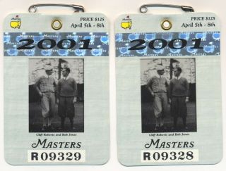 2001 Masters 2 Badge Ticket Augusta National Golf Club Tiger Woods Wins