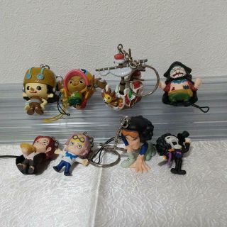 Japanese Antique One Piece Real Key Chain Figure Strap Set Of 8 Very Rare