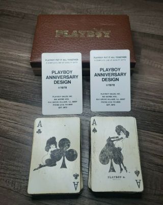 Vintage 1978 Playboy Vip Double Deck Playing Cards With Leather Covered Case