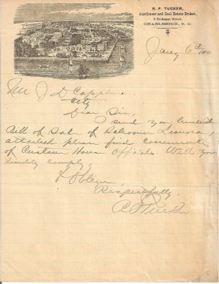 1900 Rp Tucker Auctioneer Charleston Sc Birds Eye View Illustrated Letterhead