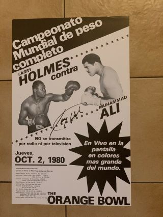 1980 Larry Holmes Vs.  Muhammad Ali Signed Boxing Poster Rare In Spanish Gtp All