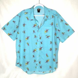 Looney Tunes Mens Aqua Blue Marvin The Martian Print Button Up Shirt Size Xl