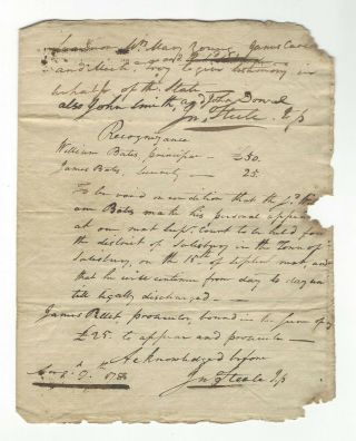 Rare 1788 North Carolina Summons - Signed Three Times By John Steele Congressman
