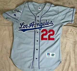 La Los Angeles Dodgers Brett Butler 22 Baseball Jersey Russell Sz 44 Road Gray